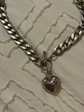 Juicy Couture Silver Heart Padlock Chain Necklace